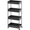 SC E-COMMERCE Carrello da Cucina con Ruote a 4 Livelli, Carrellino Portaoggetti Stretto con 4 Ganci, Scaffale Salvaspazio per Cucina, Bagno e Lavanderia, 36 x 20 cm, Nero