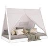 Homestyle4u Tipibett - Lettino per bambini, 90 x 200 cm, con tenda a stelle | Montessori - Letto per bambini in legno di pino bianco, tenda in cotone sfoderabile grigio con stelle, rete a doghe inclusa