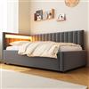 YuQozii Letto imbottito, divano letto, 90 x 200 cm, con illuminazione a LED e spazio idraulico, design classico a righe verticali, testiere laterali con posizioni intercambiabili, tessuto in velluto