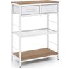 KOMFOTTEU Tavolo Consolle Stretto a 3 Livelli, 60 x 30 x 81 cm (Naturale) | Tavolino da Divano con 2 Cassetti in Tessuto e Ripiano a Rete per Soggiorno, Ingresso, Corridoio e Camera da Letto