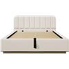 REXO Letto imbottito matrimoniale 140 x 200 cm, letto con rete a doghe, testiera imbottita, stoccaggio idraulico, senza materasso, beige ciniglia
