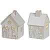 Lumineo Casetta invernale a LED con illuminazione, 11,2 cm, in gres | Casetta di Natale con micro LED bianco caldo, decorazione invernale a batteria, per interni, con batteria, colore bianco