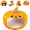 Generic Casa per criceti in ceramica a forma di zucca di Halloween per gerbilli | Bottiglia d'acqua a forma di zucca arancione, ciotola, vasca da bagno, gabbia decorativa per piccoli animali