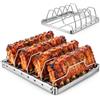 XMIRAKLIX Supporto Costine Barbecue Inox 430 4 Scomparti per Grigliare e Affumicare | Supporto pieghevole 24,2 × 22,2 × 7,2 cm con distanza 3,5 cm per barbecue a gas carbone forno e grigliate invernali