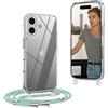 OLEPHY Trasparente Cover con Cordino per iPhone 17 6,3'', Verde Matcha | Custodia con Collana, Regolabile e Rimovibile,[Antiurto] [AntiGraffio] Case con Laccio Tracolla,
