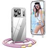 OLEPHY Trasparente Cover con Cordino per iPhone 17 Pro 6,3'', Oro Rosa | Custodia con Collana, Regolabile e Rimovibile,[Antiurto] [AntiGraffio] Case con Laccio Tracolla,