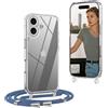 OLEPHY Trasparente Cover con Cordino per iPhone 17 6,3'', Blu | Custodia con Collana, Regolabile e Rimovibile,[Antiurto] [AntiGraffio] Case con Laccio Tracolla,