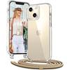 Vaykwo Cover con Cordino per iPhone 14 / iPhone 13 6.1'',Custodia con Regolabile Collana per iPhone 14 / iPhone 13, Protezione Completa a 360 Gradi Trasparente Case con Laccio Tracolla, D'oro