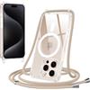 Jrkvniv Magnetica Trasparente Cover per iPhone 15 Pro con Cordino,Compatibile con Magsafe,Trasparente Ultra Sottile Silicone TPU Antiurto Custodia con Collana Laccio rimovibile per iPhone 15Pro, Cachi