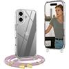 OLEPHY Trasparente Cover con Cordino per iPhone 17 6,3'', Oro Rosa | Custodia con Collana, Regolabile e Rimovibile,[Antiurto] [AntiGraffio] Case con Laccio Tracolla,
