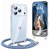 OLEPHY Trasparente Cover con Cordino per iPhone 18 Pro Max 6,9'', Blu | Custodia con Collana, Regolabile e Rimovibile,[Antiurto] [AntiGraffio] Case con Laccio Tracolla,