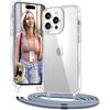 Vaykwo Trasparente Cover con Cordino per iPhone 14 Pro 6,1'', Blu | Custodia con Collana, Regolabile e rimovibile, Trasparente Case con Laccio Tracolla,