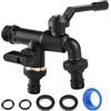BAIFULAI Rubinetto universale da giardino, 1/2", doppio rubinetto in ottone con 2 guarnizioni in gomma + 2 O-ring + 1 nastro impermeabile + 2 adattatori per tubo flessibile per giardino, lavatrice, nero