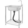 Hadwigger 60 x 45 x 82 cm, lavello da cucina indipendente in acciaio inox con rubinetto girevole a 360°, profondità 17 cm, 1 lavandino mobile per esterni, capacità di carico 50 kg, lunghezza tubo dell'acqua 60