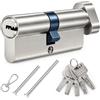 flintronic 90 mm (45T/45) serratura a cilindro in lega di zinco, Cilindro per Serrature, con 5 chiavi standard, 2 viti di fissaggio (60 mm, 75 mm) e 1 portachiavi; adatto a tutti i tipi di porta