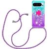 YAMCCCSE Custodia con Cordino per Google Pixel 10 PRO XL,Liquid Quicksand Cover con Collana Practical Stylish,Silicone Liquido Antiscivolo Case per Cellulare Girocollo，Blu + Viola