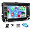 CAMECHO Carplay - Autoradio DSP da 7 pollici per VW Golf 5 6 Passat B6 B7 Polo Seat Touran Skoda Tiguan con Android Auto FM RDS, display Bluetooth HD touch con controllo al volante, telecamera