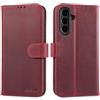LENSUN Cover in Pelle Vera per Samsung Galaxy A56- Rosso retrò | cover in vera pelle [supporto pieghevole] [blocco RFID] [chiusura magnetica] [scomparti per carte]