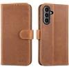 LENSUN Cover in Pelle Vera per Samsung Galaxy A56- Marrone retrò | Cover in Vera Pelle [Porta Carte][RFID Blocking] Libro con Portafoglio Flip Custodie Cuoio