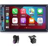 iFreGo Autoradio 2 Din con Wireless Carplay e Android Auto Autoradio con schermo touchscreen, Bluetooth, Radio AM/FM, 7 colori LED, Mirror Link, Radio con Telecamera posteriore, RDS, USB