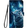 Guxira Cover Pelle Portafoglio per Samsung Galaxy S25 FE 5G, Lupo stellato | Antiurto Slot Carte Custodia, A Libro Protettiva Flip Case, Magnetica Silicone Funzione Supporto Case per Ragazze Donne