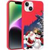Phoona Natale Cover per iPhone 13 Mini 5.4,Cellulare rosso Silicone Custodia telefono Aesthetic Motivo Disegno Protezione Fotocamera Antiurto Christmas Case Ragazze,Babbo Natale Snowman