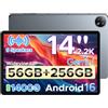 ANYREAL U14 Android 16 Tablet 14 Pollici,2.2K 90Hz, 56GB RAM+ 256GB ROM(TF 2TB), 14000mAh+33W, RK3576S Octa Core, Tablet PC con Gemini AI, WIFI 6,16MP+8MP, 6 Altoparlanti, Widevine L1,Grigio