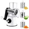 Jinfanshurich Grattugia per verdure con manovella, a tamburo, multifunzione, in acciaio inox, 3 tamburi, per verdure, formaggio, patate, carote, grattugia per cucina, antiscivolo, con ventosa (bianco)