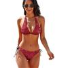 FJQWKLF Costume da Bagno Donna 2 Pezzi Sexy Halter Rosso Paisley Stampa Bandana Bikini Triangolo Costumi da Bagno Costumi da Bagno Due Lati Fondo Costume da Bagno