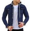 Generic Giacca di jeans casual da uomo con cappuccio, stile vintage da lavoro. | Giacca di jeans vintage, in denim, con cappuccio, vestibilità slim e maniche lunghe, ideale per il lavoro e il tempo libero.