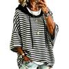 Generico Felpa Invernale Donna Oversize Con Cappuccio a Righe Maniche Lunghe Largo | Maglione Morbido Vintage Basic Rilassato Traspirante Maglia Donna Manica Lunga Slim Fit Curvy Casual