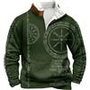 Générique Felpa da uomo medievale vichingo in pile mezza zip con colletto alto stampato guerriero nordico maglione celtico termico con cappuccio retrò felpa rinascimentale caldo gilet invernale