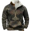 Générique Felpa da uomo medievale vichingo in pile mezza zip con colletto alto stampato guerriero nordico maglione celtico termico con cappuccio retrò felpa rinascimentale caldo gilet invernale