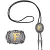 QUARKZMAN 2 Pz Set Cravatta Bolo E Fibbia Cintura Stile Grigio Nero/Oro | Western Lettera Iniziale F Dorata In Pelle Di Mucca, Per Uomo Donna Costume Accessori Vintage Tradizionali
