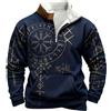 Générique Felpa da uomo medievale vichingo in pile mezza zip con colletto alto stampato guerriero nordico maglione celtico termico con cappuccio retrò felpa rinascimentale caldo gilet invernale