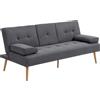 Divano Letto 3 Posti Reclinabile Con 2 Braccioli Staccabili, In Tessuto Effetto Lino E Legno Di Pioppo, 181x77x78 cm