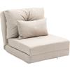 Divano Letto Futon Pieghevole 3 In 1 Con 2 Cuscini Lavabile, Reclinabile 5 Posizioni In Lino, Beige
