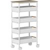 Carrello Da Cucina A 5 Livelli Con 4 Cesti Estraibili, In Metallo, Pp E Legno, 39.5x24x82 Cm, Bianco E Rovere