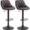Set 2 Sgabelli Da Bar Regolabili Con Schienale E Poggiapiedi, Base In Metallo E Seduta In Similpelle, 46x48x83-104 Cm, Marrone E Nero