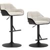 Set 2 Sgabelli Imbottiti Ad Altezza Regolabile Con Schienale E Braccioli, 52.5x53x86.5-108 Cm, Nero Grigio Chiaro