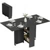 Tavolo Pieghevole In Legno Per 4-6 Persone Con Ruote, 75x140x74cm, Nero