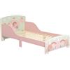 Letto Per Bambini 3-6 Anni Con Bordi Rialzati, Doghe E Fantasia Con Animali, 140x70 Cm, Rosa