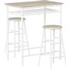 Set Bancone Bar E 2 Sgabelli Alti In Legno Stile Nordico Con Mensola E Poggiapiedi, Bianco