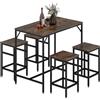 Set 5 Pezzi Tavolo Alto Sgabelli Stile Industriale, In Metallo E Legno, Per Soggiorno E Cucina, Marrone Rustico