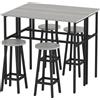 Set Da Bar 6 Pezzi Con 4 Sgabelli Da Bar E 2 Tavoli Alti In Legno Truciolato E Acciaio Per Cucina E Soggiorno, Grigio