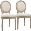 Set 2 Sedie Imbottite Da Pranzo, Sedie Per Soggiorno Stile Vintage Rétro In Legno E Tessuto Effetto Lino Bianco Panna 49x56x96cm