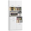 Mobile Dispensa In Legno Con Cassetto, 4 Armadietti E 3 Ripiani Aperti, 80x35x180 Cm, Bianco
