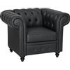 Poltrona Da Salotto Stile Chesterfield In Finta Pelle Pu Con Gambe In Legno, Nero