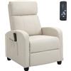 Poltrona Relax Massaggiante Con Telecomando E 8 Programmi, Reclinazione E Poggiapiedi, 68x88x98cm, Crema