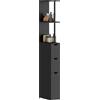 Mobile Colonna Salvaspazio In Legno Con Ripiani, Armadietto E Cassetti, Nero, 15x33x136.8cm